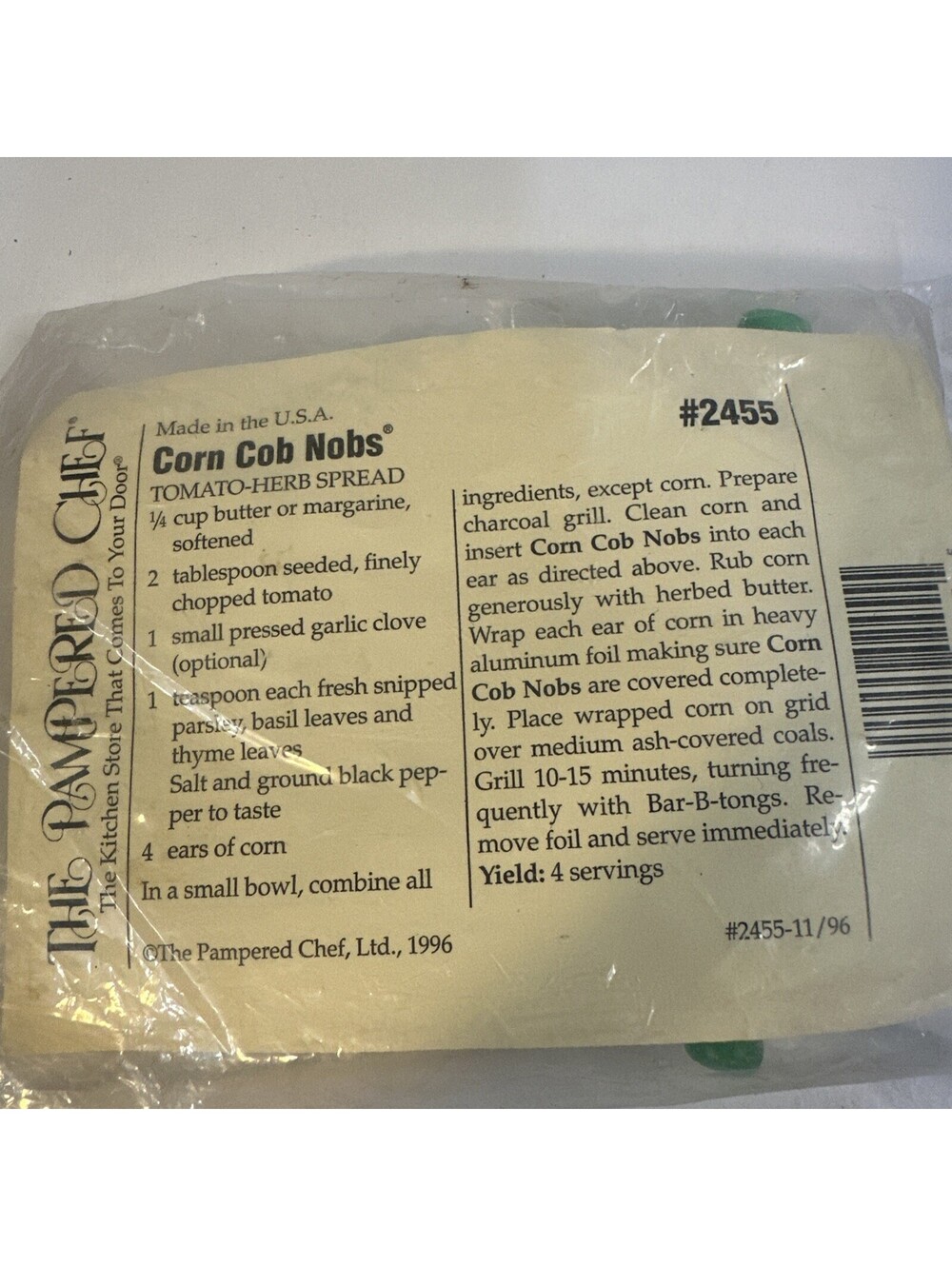 NIP Pampered Chef Corn Cob Nobs Green 8 Pieces 1996 Original Package 2455 USA